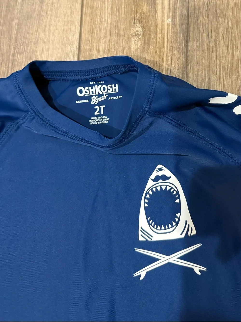 OshKosh B'gosh Navy Blue Shark Rash Guard Set with Lime Shark Swim Trunks